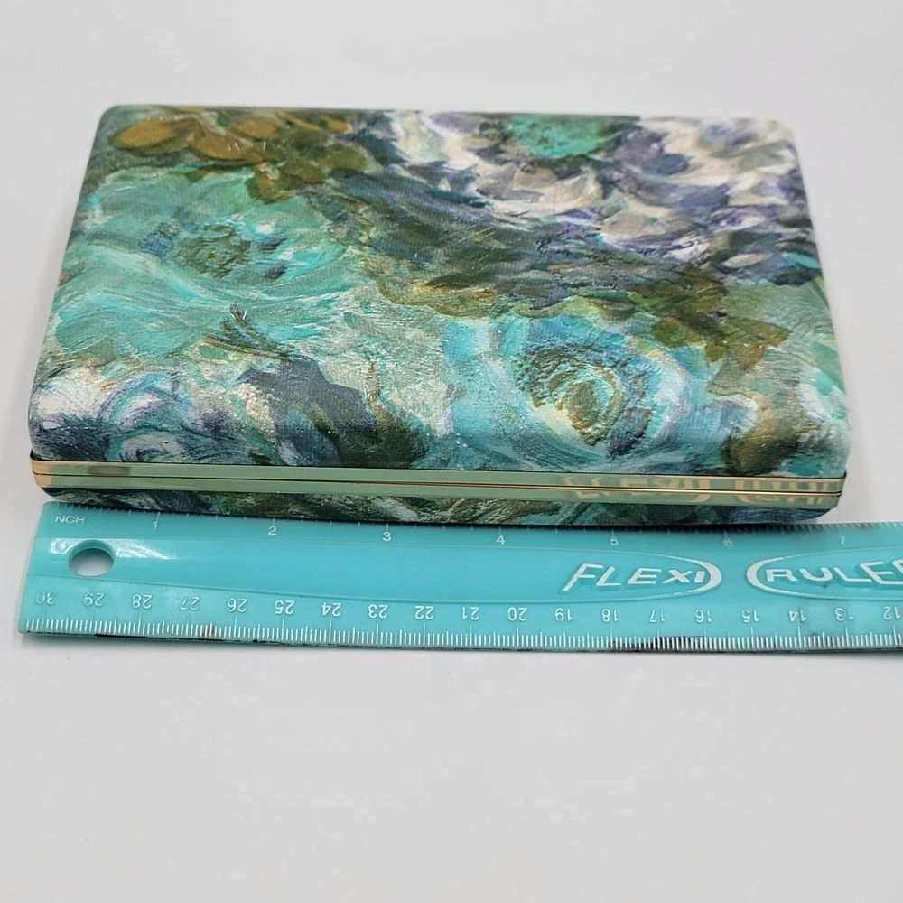 Vtg 80s/90s‎ Hard Shell Travel Jewelry Case Starburst Clamshell Box Blue Floral